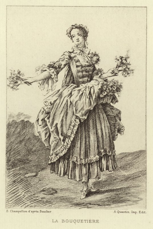 La Bouquetiere (grawerunek) autorstwa Francois (after) Boucher