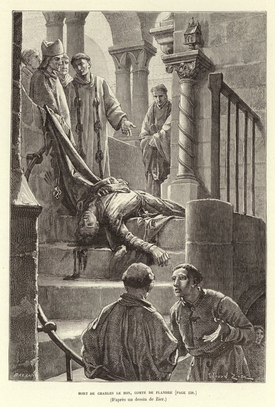 Śmierć Karola Dobrego, hrabiego Flandrii. Morderstwo Karola Dobrego, hrabiego Flandrii, Brugia autorstwa Francois Edouard (after) Zier