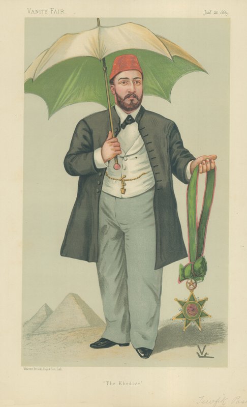 HH Mehemed Tewfik Pasza, Khedive z Egiptu, The Khedive, 20 stycznia 1883, komiks Vanity Fair autorstwa Francois Verheyden