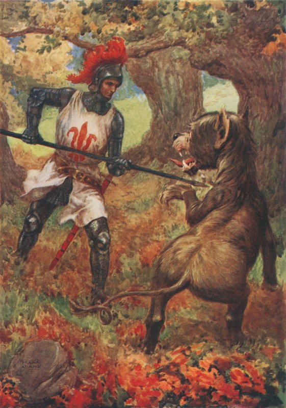 Sir Calidore i rażąca bestia, z „The Faerie Queene” Edmunda Spensera autorstwa Frank Adams