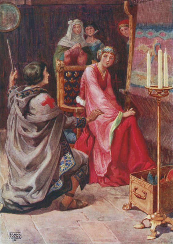 Pielgrzym i królowa, z "The Staff and Scrip" Dante G Rossettiego autorstwa Frank Adams