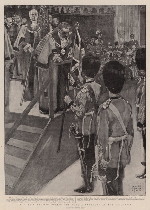 Za bezpieczne przechowywanie w czasie wojny, ceremonia w Guildhall autorstwa Frank Craig