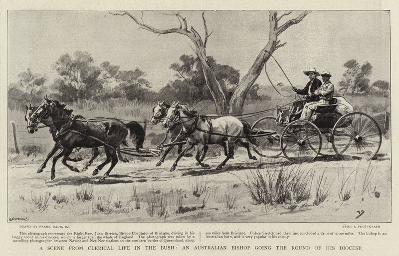 Scena z życia duchownego w buszu, biskup australijski krążący po swojej diecezji autorstwa Frank Dadd