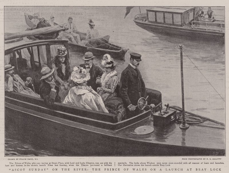 Niedziela na rzece Ascot, Książę Walii na wodowaniu w Bray Lock autorstwa Frank Dadd