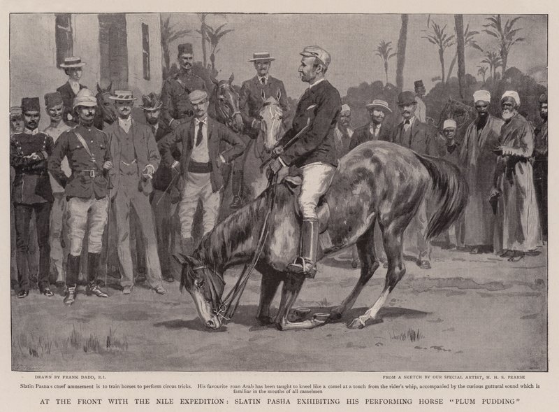 Na froncie z Ekspedycją Nilową, Slatin Pasha prezentuje swój Performing Horse Plum Pudding autorstwa Frank Dadd