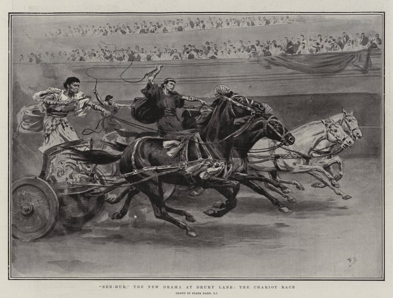 Ben-Hur, nowy dramat na Drury Lane, wyścig rydwanów autorstwa Frank Dadd