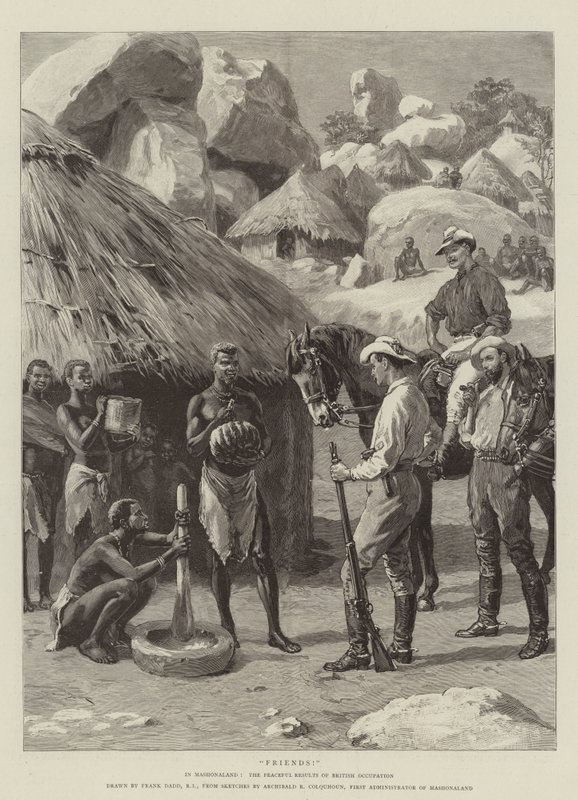 Przyjaciele! W Mashonaland pokojowe skutki okupacji brytyjskiej autorstwa Frank Dadd