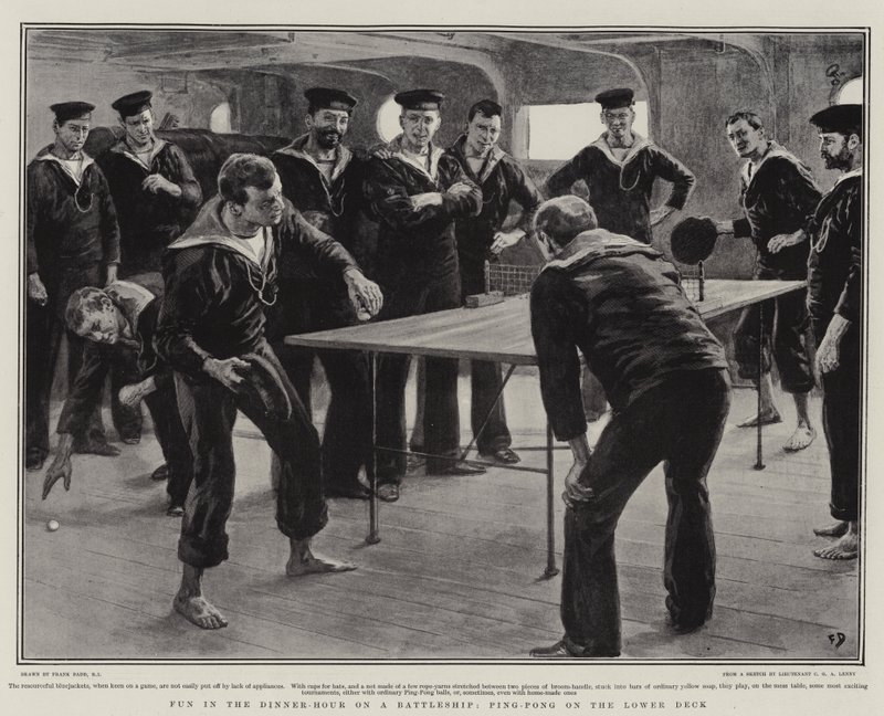 Zabawa podczas kolacji na pancerniku, ping-pong na dolnym pokładzie autorstwa Frank Dadd