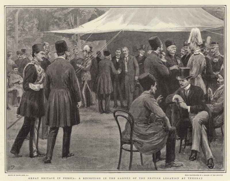 Wielka Brytania w Persji, przyjęcie w ogrodzie Legacji Brytyjskiej w Teheranie autorstwa Frank Dadd