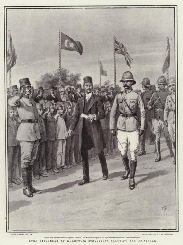 Lord Kitchener w Chartumie, uczniowie pozdrawiają byłego Sirdar autorstwa Frank Dadd