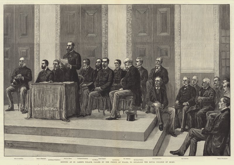 Spotkanie w Pałacu św. Jakuba, zwołane przez księcia Walii, w celu założenia Royal College of Music autorstwa Frank Dadd