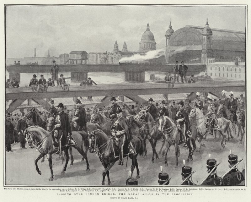 Przechodząc przez London Bridge, ADC marynarki wojennej w procesji autorstwa Frank Dadd