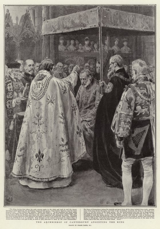 Arcybiskup Canterbury namaszcza króla autorstwa Frank Dadd