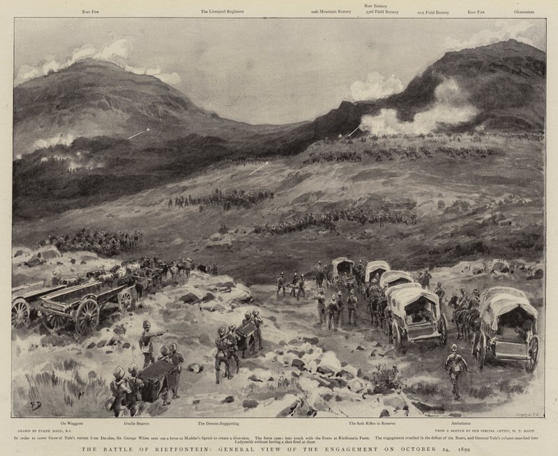 Bitwa pod Rietfontein, ogólny widok bitwy z 24 października 1899 r. autorstwa Frank Dadd