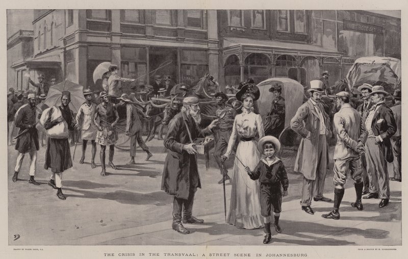 Kryzys w Transwalu, scena uliczna w Johannesburgu autorstwa Frank Dadd