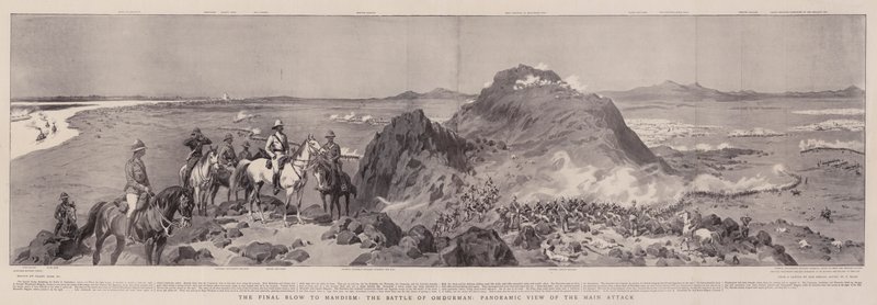 Ostateczny cios dla mahdyzmu, bitwa pod Omdurmanem, widok panoramiczny na główny atak autorstwa Frank Dadd