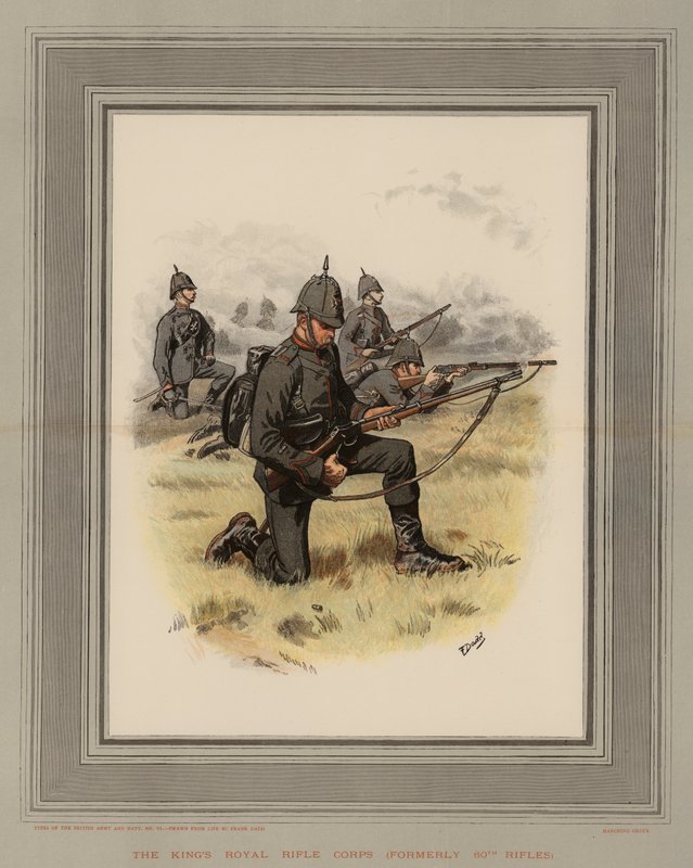 Królewski Korpus Strzelców Królewskich, dawniej 60. Strzelców (chromolitho) autorstwa Frank Dadd