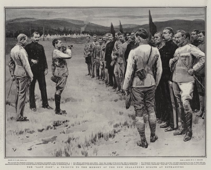 Ostatni posterunek, hołd dla pamięci Nowozelandczyków poległych pod Bothasburgiem autorstwa Frank Dadd