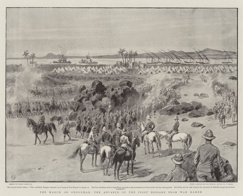Marsz na Omdurmanie, Natarcie Pierwszej Brygady z Wad Hamed autorstwa Frank Dadd