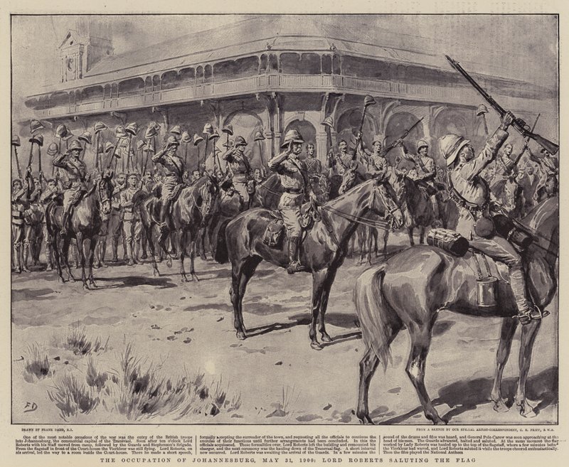 Zajęcie Johannesburga, 31 maja 1900 r., Lord Roberts salutujący flagę autorstwa Frank Dadd