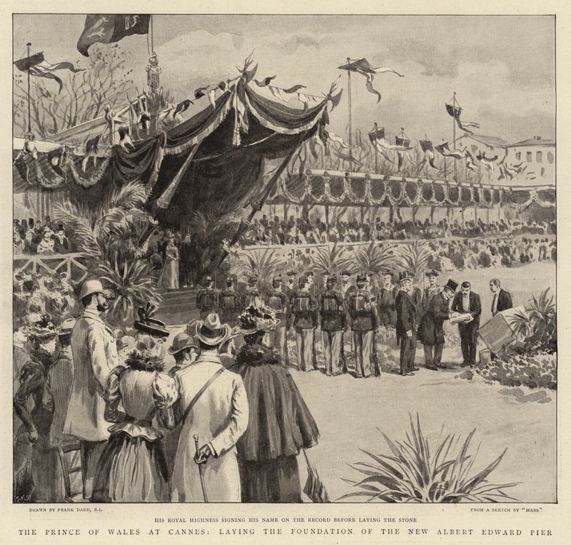 Książę Walii w Cannes, kładąc podwaliny pod New Albert Edward Pier autorstwa Frank Dadd