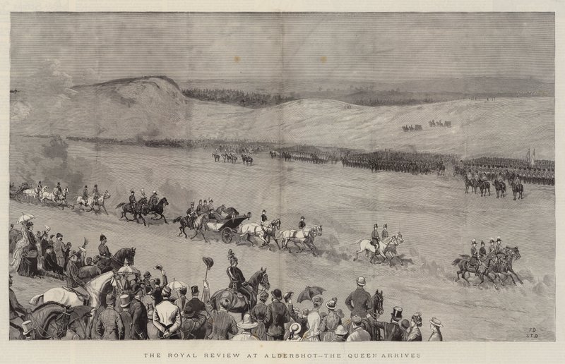 The Royal Review w Aldershot, Królowa Przybywa autorstwa Frank Dadd
