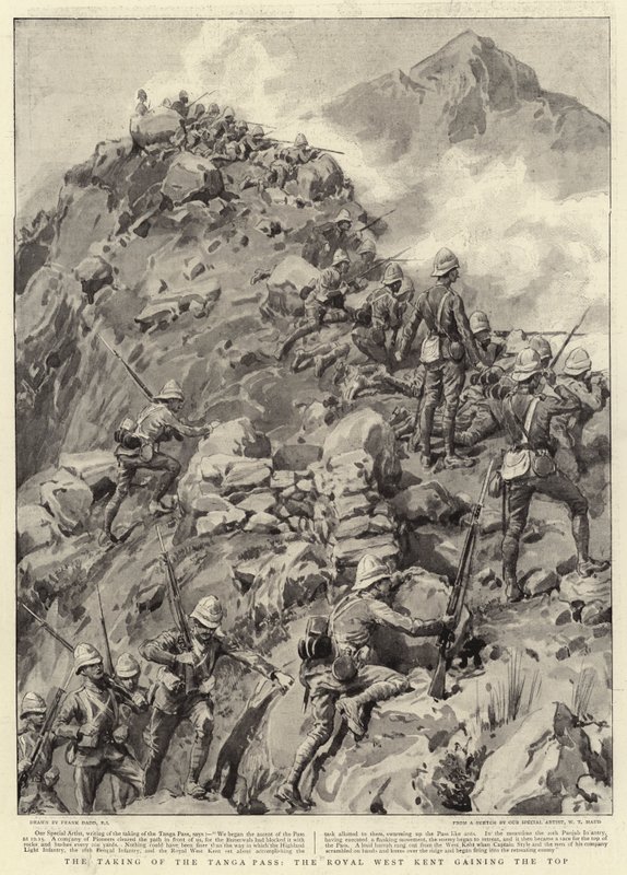 Zdobycie przełęczy Tanga, Royal West Kent zdobywa szczyt autorstwa Frank Dadd