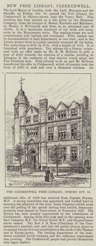 Clerkenwell Free Library, otwarta 10 października autorstwa Frank Watkins