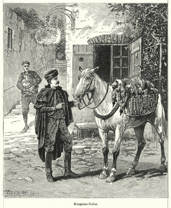 Pedlar węgierski (grawerowanie) autorstwa Frank (after) Feller