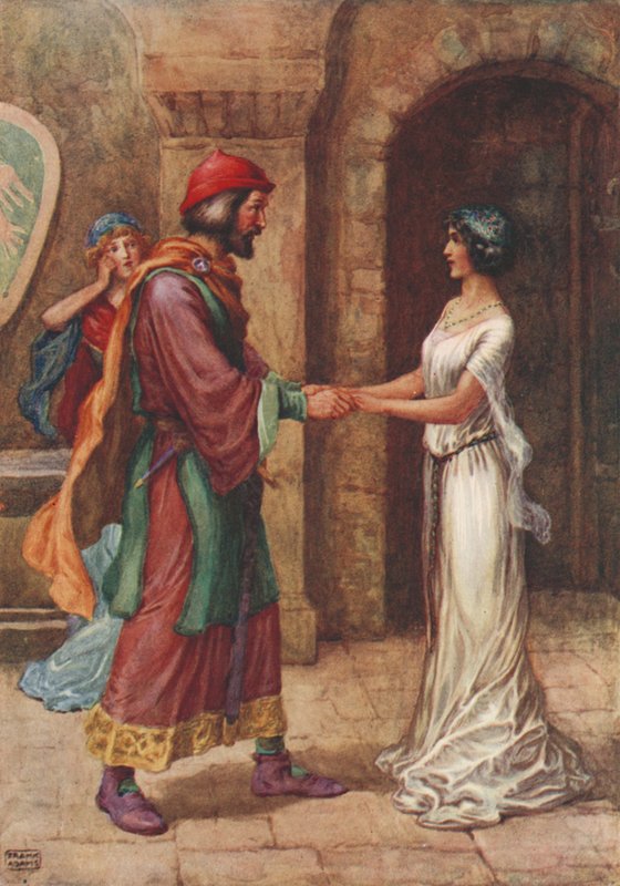 Geraldine i Baron, z Christabel – Samuel Taylor Coleridge (kolor lito) autorstwa Frank Adams