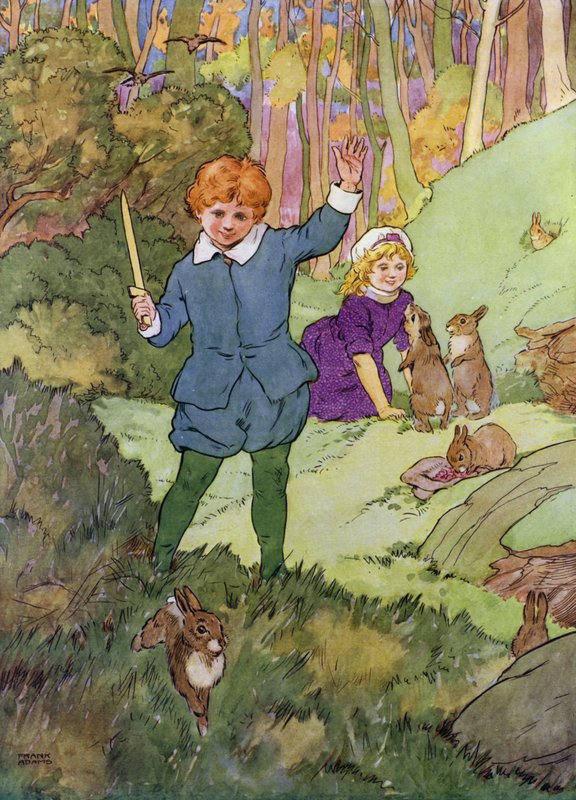 Ilustracja do The Babes in the Wood (kolor lito) autorstwa Frank Adams