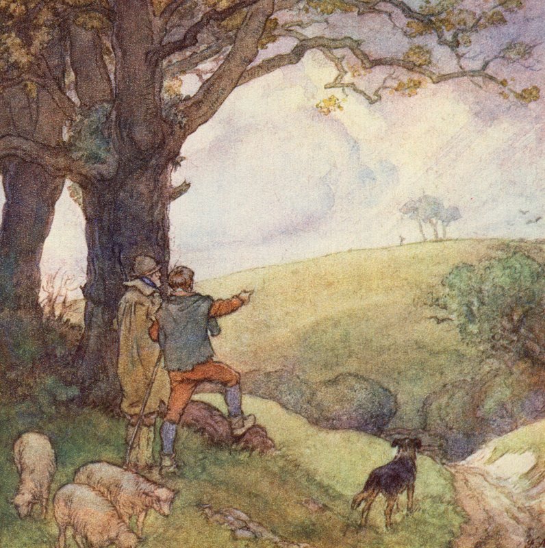 Ilustracja do The Scholar-Gipsy autorstwa Matthew Arnolda (kolor lito) autorstwa Frank Adams