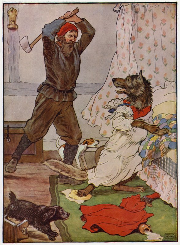 Czerwony Kapturek (litografia kolorowa) autorstwa Frank Adams