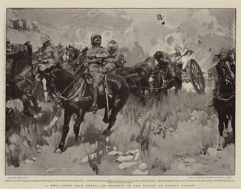 Dobrze wycelowany boerski pocisk, incydent w bitwie o Elands Laagte autorstwa Frank Craig