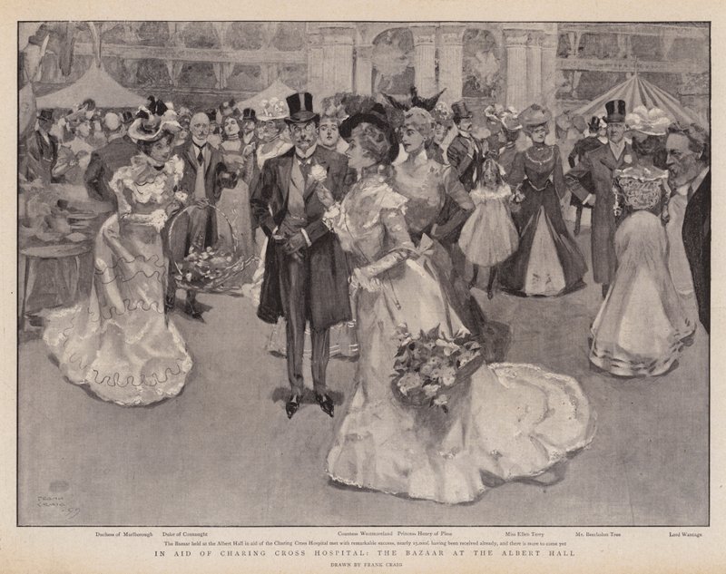 Na pomoc szpitalowi Charing Cross, bazarze w Albert Hall autorstwa Frank Craig
