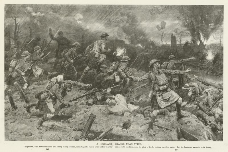 Highland Charge w pobliżu Ypres, I wojna światowa autorstwa Frank Dadd