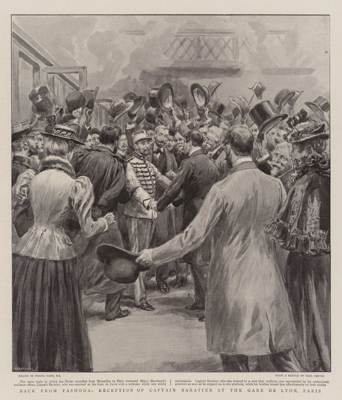 Powrót z Fashody, Przyjęcie kapitana Baratiera na Gare de Lyon, Paryż autorstwa Frank Dadd