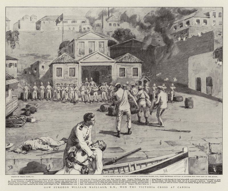 Jak chirurg William Maillard, RN, zdobył Krzyż Wiktorii pod Candia autorstwa Frank Dadd
