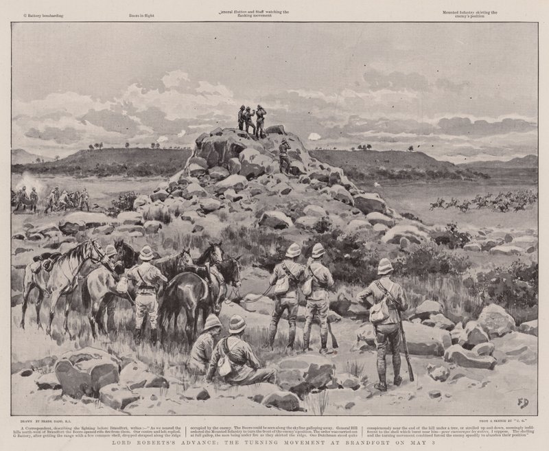 Natarcie Lorda Robertsa, ruch zwrotny w Brandfort w dniu 3 maja autorstwa Frank Dadd