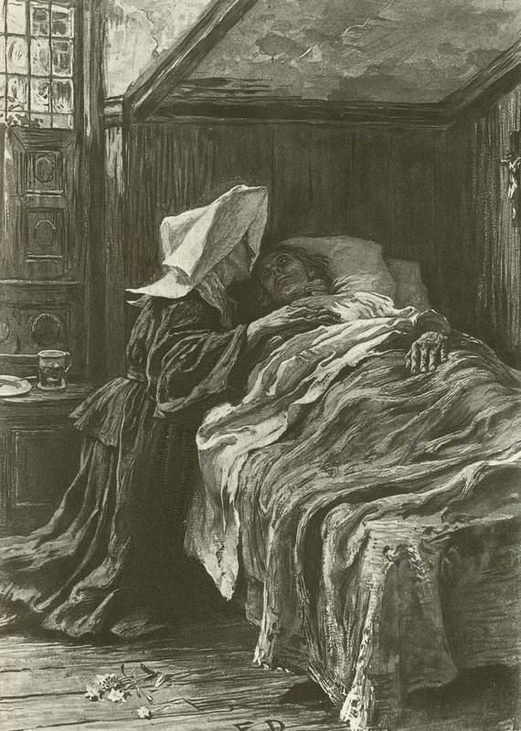 Gabriel i Evangeline (grawiura) autorstwa Frank Dicksee