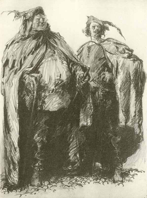 Sir John Falstaff i pistolet (grawiura) autorstwa Frank Gillett