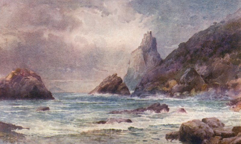 Nowa Zelandia: Bream Head, Whangarei Heads (kolorowa litografia) autorstwa Frank H Wright