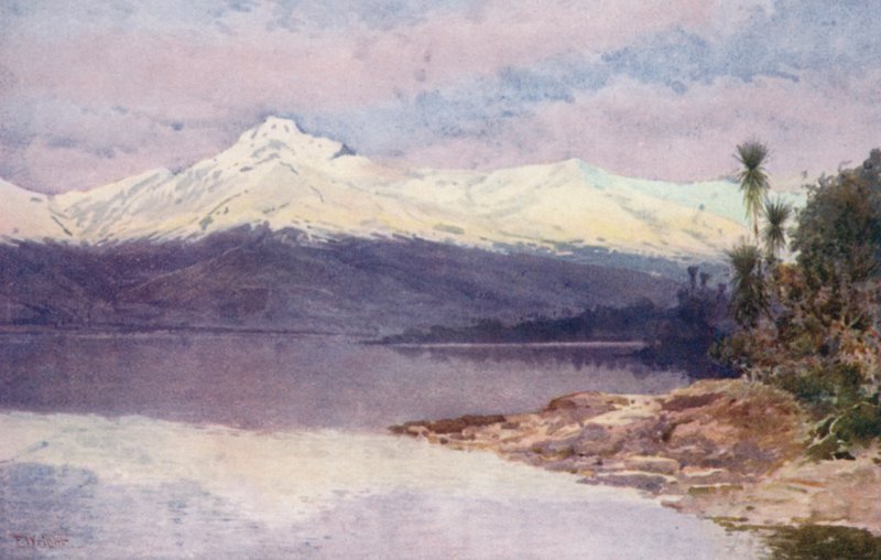 Nowa Zelandia: Diamond Lake (kolorowa litografia) autorstwa Frank H Wright