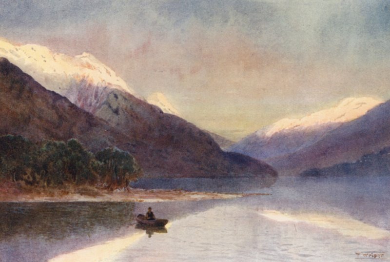 Nowa Zelandia: Północny Fiord, Jezioro Te-Anau (kolorowa litografia) autorstwa Frank H Wright