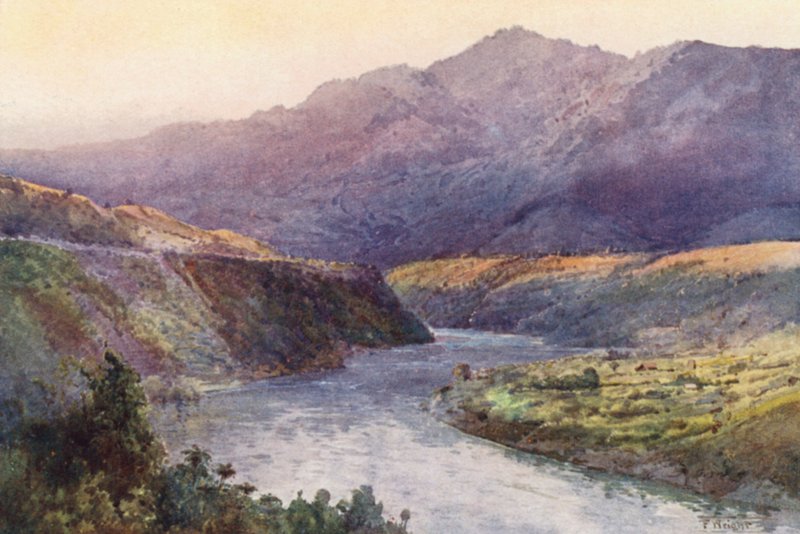 Nowa Zelandia: Na górnym Wanganui (kolorowa litografia) autorstwa Frank H Wright