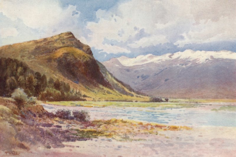 Nowa Zelandia: "Raj", jezioro Wakatipu (kolorowa litografia) autorstwa Frank H Wright