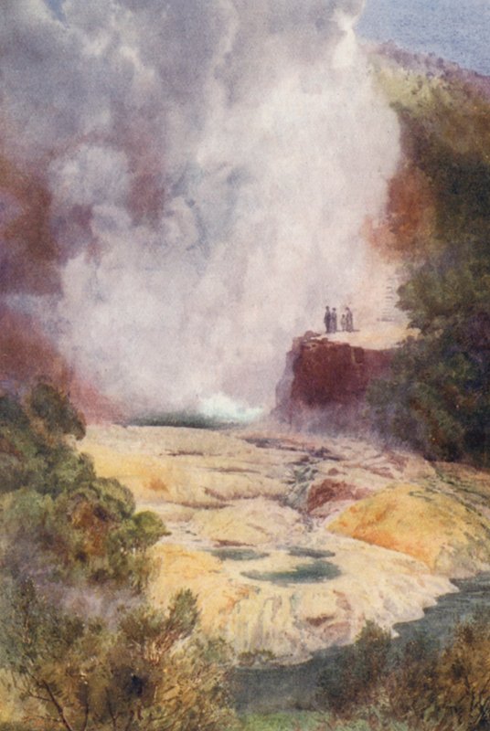 Nowa Zelandia: The Champagne Cauldron (kolorowa litografia) autorstwa Frank H Wright