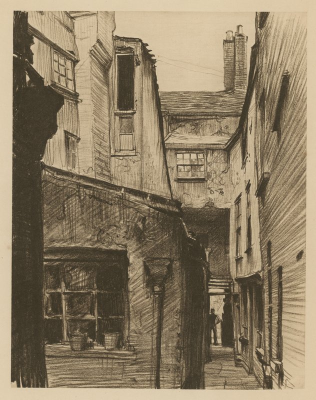 Stary koń i pan młody, tył Holborn Above Bars, Londyn (akwaforta) autorstwa Frank Lewis Emanuel