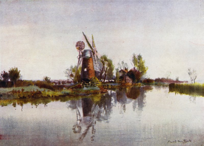 Norfolk Broads: Młyn drenażowy na mrówce (kolor lito) autorstwa Frank Southgate
