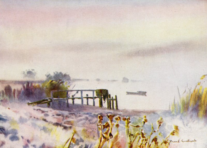 Norfolk Broads: Frosty Sunrise na Ormesby Broad (kolor lito) autorstwa Frank Southgate